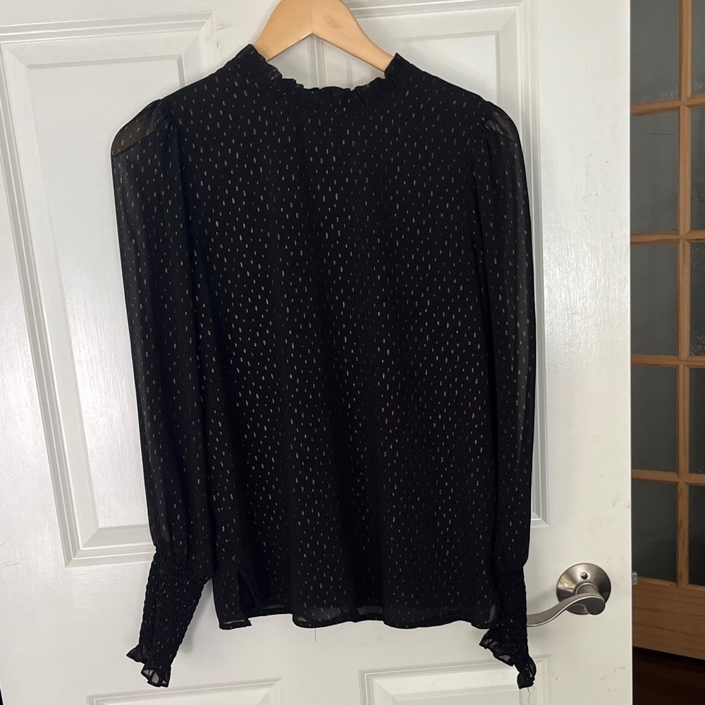Rachel Zoe Black & Gold Sheer Sleeve  Blouse long sleeve ruffled